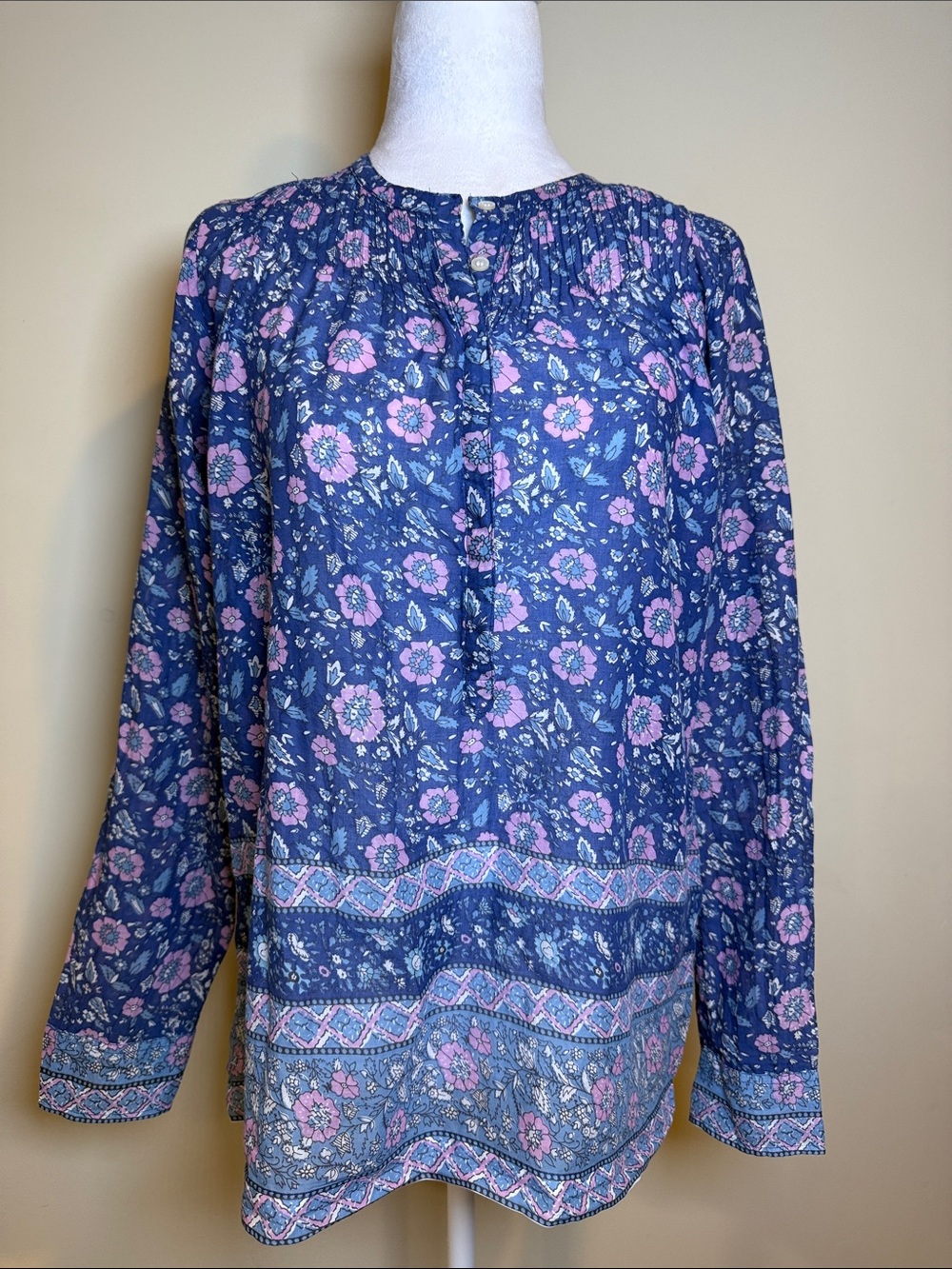 JCREW 100% Cotton Voile popover in floral block print Blue Small - Picture 5 of 14